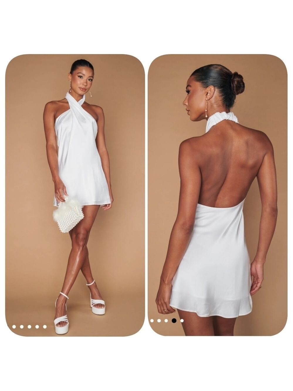 NWOT SHOW ME Your MuMu Jasmine Halter Mini Dress in Ivory Luxe Satin Sz XL